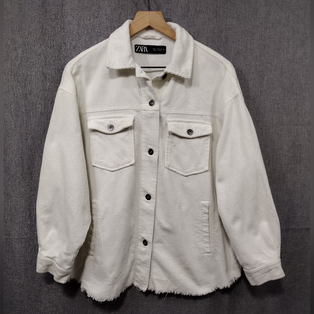 Zara Corduroy Overshirt Women's S White Boho Retro 90s Y2K Casual - Picture 1 of 8